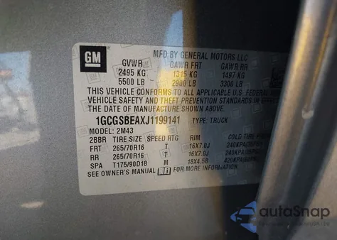 2018 Chevrolet Colorado Wt z USA, uszkodzony, nr VIN 1GCGSBEAXJ1199141